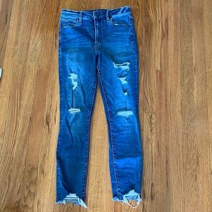 A+F high rise ankle ripped jeans